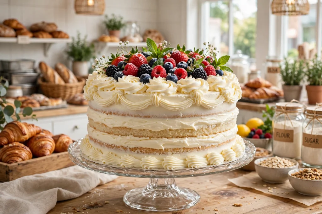 Berry celebration cake with fresh berries
